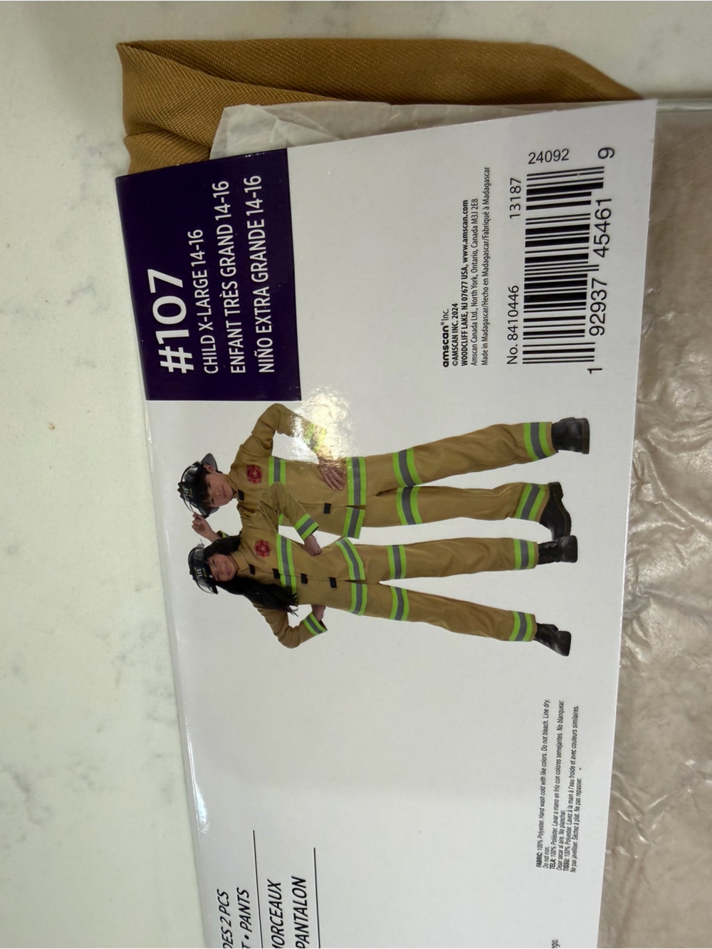 Children's Tan Firefighter Halloween Costume with Lime Reflective Trim - Picture 8 of 10